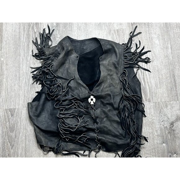 Vintage Fringe Leather Vest Women's Size XS Bike Ride Outdoor Black - Picture 1 of 8